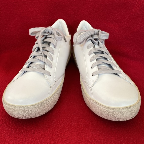 New White Vintage-Look Designer-Like Sneakers w/Silver Glitter Stars Euro 44 - Picture 6 of 8